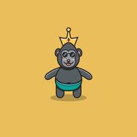 süßer Babygorilla mit Krone. Charakter, Maskottchen, Symbol, Logo, Cartoon und süßes Design. vektor