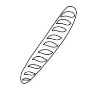 Baguette mit Einschnitten im Doodle-Stil. Umrisszeichnung von Hand. Schwarz-Weiß-Bild. Monochrom. Gebäck zum Frühstück. Süßwaren. Vektorillustration vektor