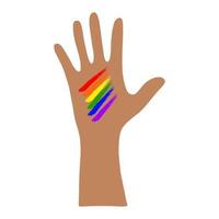 eine offene handfläche mit dunkler haut und einem regenbogen auf der hand.flache illustration.lgbt.vector illustration vektor