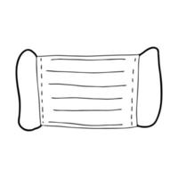 medicinsk engångsskyddsmask ritad i stil med doodle. förebyggande och förebyggande av sjukdomar och virus. svartvit bild isolerad på en vit bakgrund. disposition vektor