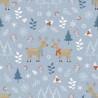 Winterwald mit niedlichen Hirschen nahtlose Muster auf blauem Hintergrund für Dekoration, Stoff, Textil, Kinderprodukt oder alle Drucke vektor