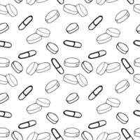 Pillen und Kapseln Musterdesign Hintergrund, Tapete, Papier. skizzieren Sie handgezeichnetes Gekritzel. monochromer Minimalismus. Medizin, Gesundheit, Behandlung, Vitamine Medikamente vektor