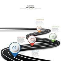 Vektorstraße Infografik mit Pin-Zeiger. Timeline-Vorlage mit 4 Markierungen auf einer gekrümmten Straßenlinie. vektor