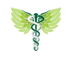 caduceus med naturbladsvingar vektor