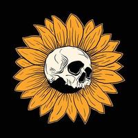 Schädel-Sonnenblume-Handzeichnung für Tattoo-Design-T-Shirt und viele mehr kostenlose Vektoren