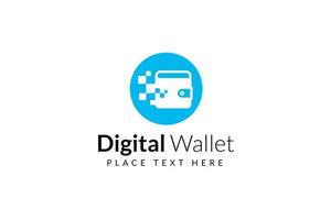 Design-Vorlage für digitale Brieftaschen-Logos mit Pixeleffekt. Logokonzept der Kreditkarte, Krypto-Wallet, schnelle Online-Zahlung. vektor