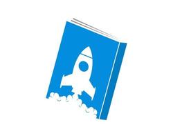 Wissenschaftsbuch mit Raketenstart im Inneren vektor
