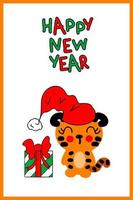 Chinesische Neujahrspostkartenvorlage mit Tiger und Geschenk. vektor