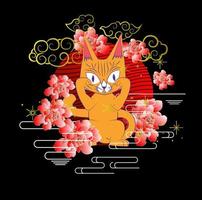 Katzenillustrationsdesign für Sukajan ist mittleres japanisches traditionelles Tuch oder T-Shirt mit digitaler handgezeichneter Stickerei Frauen-T-Shirts Sommer lässiges Kurzarm-Hip-Hop-T-Shirt Streetwear vektor