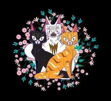 Katzenillustrationsdesign für Sukajan ist mittleres japanisches traditionelles Tuch oder T-Shirt mit digitaler handgezeichneter Stickerei Frauen-T-Shirts Sommer lässiges Kurzarm-Hip-Hop-T-Shirt Streetwear vektor