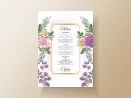 Hochzeitseinladungskarte mit zarten gelben und lila Blumen vektor