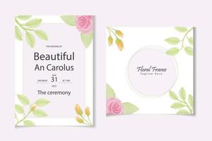 blommig bröllopsinbjudan med vacker färgglad rosblomma akvarell vektor