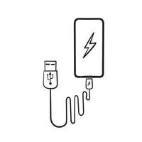 handritad doodle usb-kabel och laddningsikon illustration isolerade vektor