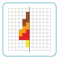 Bildreflexion Lernspiel für Kinder. lernen, Symmetrie-Arbeitsblätter für Vorschulaktivitäten auszufüllen. Ausmalen von Rasterseiten, visuelle Wahrnehmung und Pixelkunst. beenden Sie das bunte Eis. vektor