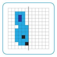 Bildreflexion Lernspiel für Kinder. lernen, Symmetrie-Arbeitsblätter für Vorschulaktivitäten auszufüllen. Ausmalen von Rasterseiten, visuelle Wahrnehmung und Pixelkunst. Beende die Hasengesichtszeichnung. vektor