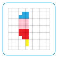 bild reflektion pedagogiskt spel för barn. lära dig att fylla i symmetriarbetsblad för förskoleverksamhet. målarbilder, visuell perception och pixelkonst. avsluta den färgglada glassen. vektor