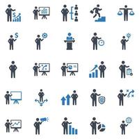 Business-Management-Icon-Set - Vektor-Illustration. Geschäft, Management, Geschäftsmann, Führer, Geschäftsidee, Brainstorming, Planung, Lösung, Strategie, Finanzen, Investitionen, Symbole . vektor