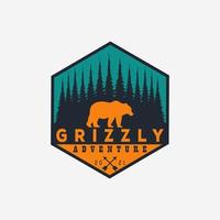 vintage grizzlybjörn logotyp vektor illustration design. äventyr badge logotyp symbol