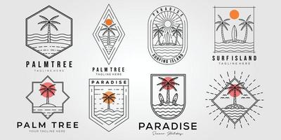 uppsättning palmträd och paradis logotyp vektor illustration design. bunt av tropisk strand linjekonst symbol