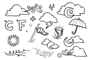 Wetter-Doodle-Vektor-Set-Illustration mit Hand zeichnen Linie Kunst-Stil Vektor, Stern, Sonne vektor
