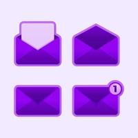Mail-Icon-Set, E-Mail-Umschlagsymbol-Vektor-Illustration mit lila Farbe und 3D-Stil vektor