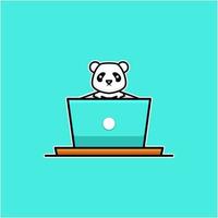 Panda-Arbeits-Laptop-Logo-Design vektor