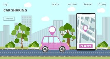 Carsharing-Landingpage und Webseite für Online-Mietservice-Werbung. vektor