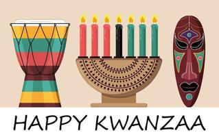 glücklicher Kwanzaa-Einladungsvektor für Web, Karte, Social Media. Happy Kwanza feierte vom 26. Dezember bis 1. Januar. sieben Kerzen angezündet. vektor