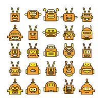 gula robot huvud ikoner set vektor