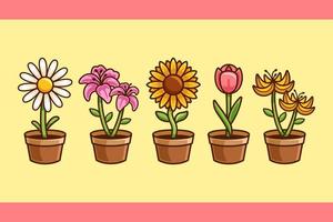 Sammlung von Blumen im Topf Cartoon vektor