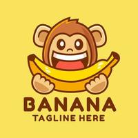 glad apa äter banan logotypdesign vektor