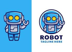 blå robot tecknad maskot logotypdesign vektor