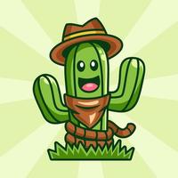 lächelnder Kaktus-Cowboy-Cartoon-Maskottchen-Charakter vektor