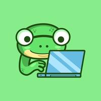 Smart Programmer Frog Codierung auf dem Laptop-Notebook-Computer vektor