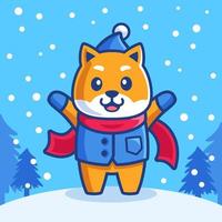 Cartoon Shiba Inu Hund in der Wintersaison vektor