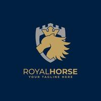 König Pferd Logo Symbol Konzept Vektor Design mit Krone und Königsschloss Kombination