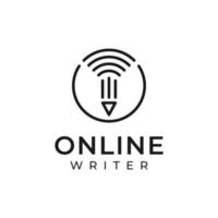 Logo-Design für Online-Autor mit Bleistiftillustration und WLAN-Symbol im Linienstil isoliert auf weißem Hintergrund vektor