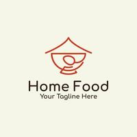 hem, sked, gaffel, skål, logotypdesign i linjekonst för matstånd, restauranger, gatumat, etc. vektor