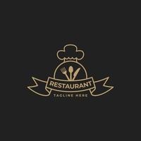 Ausgefallenes Logo-Design für Restaurant mit Löffel, Gabel, Messer und Kochmütze Symbol Illustration vektor