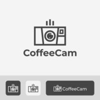 Vintage-Retro-Kamera-Logo-Design mit minimalistischer Kaffeetassenkombination im Kunststil, modernem und einfachem Symbolsymbol, um den Moment des Kaffeetrinkens festzuhalten vektor