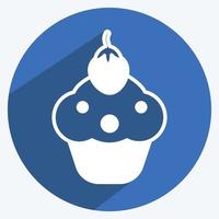 Cupcake-Symbol im trendigen langen Schattenstil isoliert auf weichem blauem Hintergrund vektor