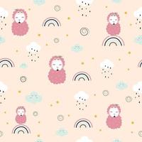 nahtloses Muster mit niedlichem Cartoon-Lamm-Hintergrund mit Pastellfarben, die verwendet werden, um Kinderkleidung, Textilien, Geschenkpapier-Vektorillustration zu entwerfen