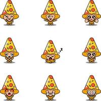 Cartoon Charakter Vektor Illustration Maskottchen Kostüm Set Dreieckige Pizza Essen Ausdruck Bündel