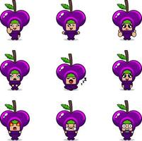 vektor illustration av seriefigur maskot kostym uppsättning av grape frukt uttryck bunt