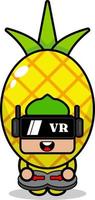 ananas frukt maskot kostym vektor seriefigur spelar virtuell verklighet spel