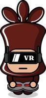 Vektor-Cartoon-Figur süßes Schokoladen-Maskottchen-Kostüm, das ein Virtual-Reality-Spiel spielt vektor