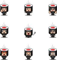 Cartoon Charakter Vektor Illustration Maskottchen Kostüm Set Sushi Roll Essen Ausdruck Bündel