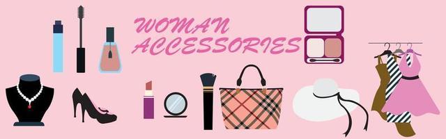 skönhet kosmetisk makeup bakgrund. mode kvinna smink produkt, läppstift, nagellack samling. kreativa rosa koncept. kosmetika smink tillbehör banner, ovanifrån. vektor