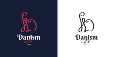 inledande bokstaven d logotyp design med handstil. d signaturlogotyp eller symbol för bröllop, mode, smycken, boutique, botanisk, blommig eller affärsidentitet vektor