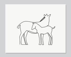 häst med ung babe pup kontinuerlig en rad illustration vektor